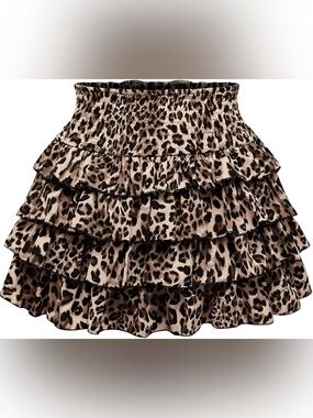 Tiered Ruffle Leopard Print Mini Skirt
